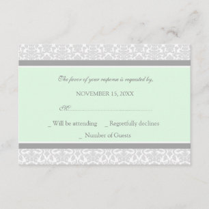 Mint Grey Damask RSVP Wedding Card