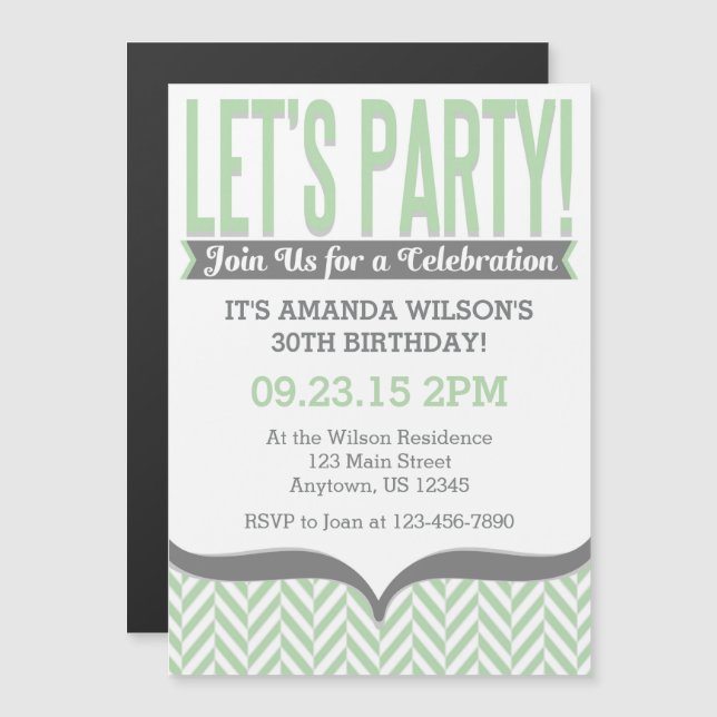 Mint Grey Modern Magnetic Birthday Invitations (Front/Back)