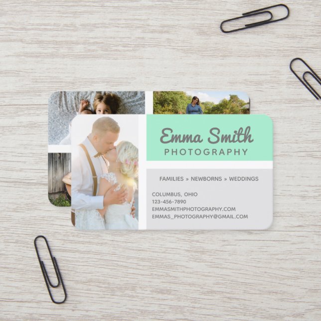 Mint & Grey Photography Photos Logo Personalised Business Card (Front/Back In Situ)