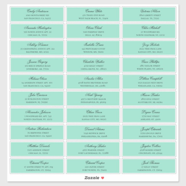 Mint guests names address. Wedding shipping labels (Sheet)