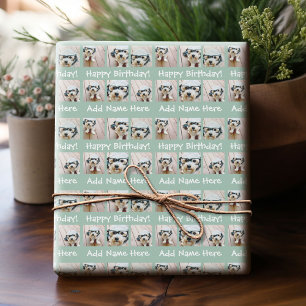 Mint Happy Birthday Name 6 Square Photo Collage Wrapping Paper