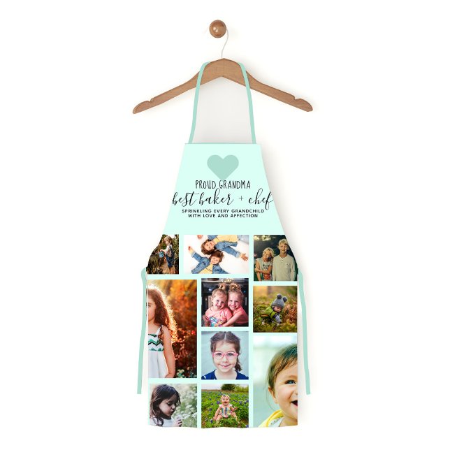 Mint Heart Best Baker Chef Grandma Photo Collage Apron (Creator Uploaded)