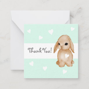 Mint Heart Bunny Baby Shower Thank You Cards