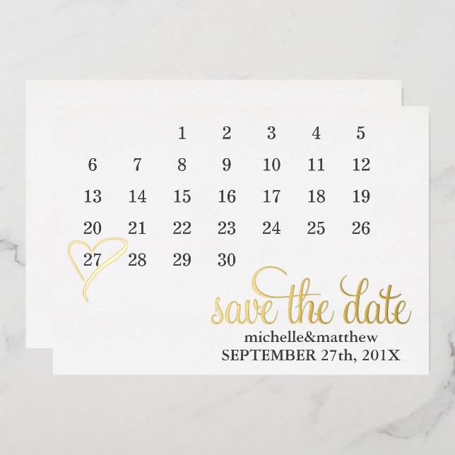 Mint Heart Calendar Wedding Save the Date (Front/Back)