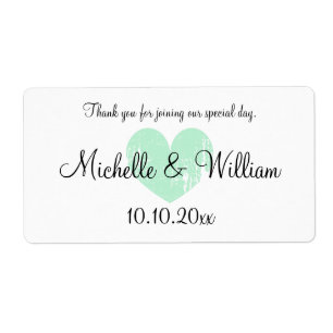 Mint heart favour wedding water bottle labels