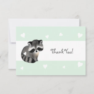 Mint Heart Racoon Thank You Card