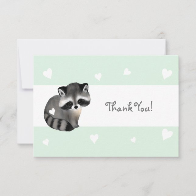 Mint Heart Racoon Thank You Card (Front)