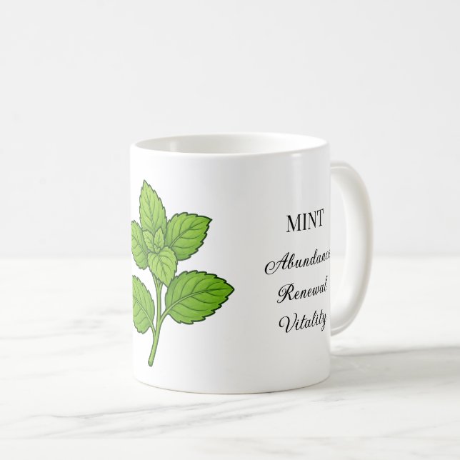 Mint Herb Illustration and Uses Coffee Mug (Front Right)