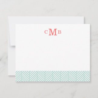 Mint Herringbone Custom Monogram Stationery Card