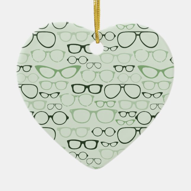 Mint Hipster Glasses Ceramic Tree Decoration (Front)