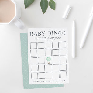 Mint Hot Air Balloon Baby Shower Bingo Game Card