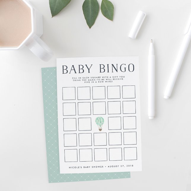 Mint Hot Air Balloon | Baby Shower Bingo Game Card (Creator Uploaded)