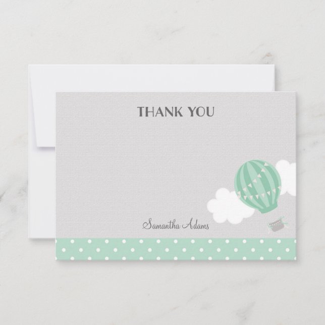 Mint Hot Air Balloon Thank You Card (Front)