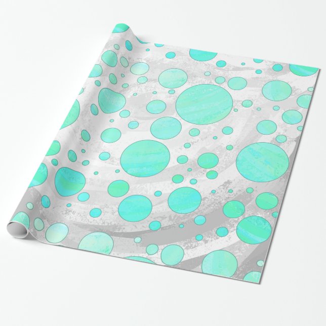 Mint Ice Aqua Blue Polka Dots Wrapping Paper (Unrolled)