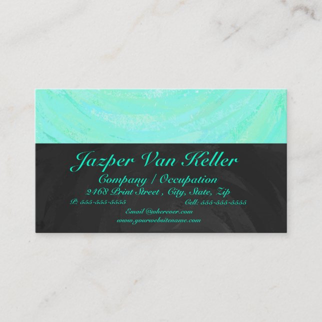 Mint Ice Blue and Black Monogram Business Card (Front)