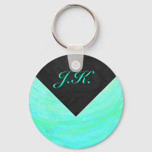 Mint Ice Blue and Black Monogram Key Ring