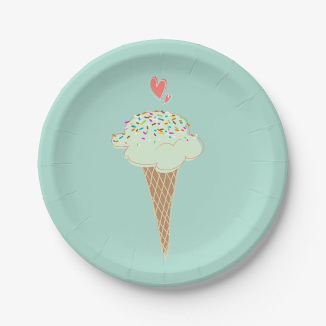 Mint Ice Cream Cone  Paper Plate (Front)