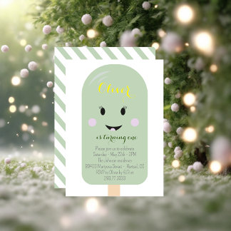 Mint Ice Cream Cone Scoop Confetti Birthday Party Invitation