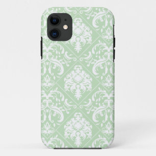 Mint Ice Cream Green and white vintage damask iPhone 11 Case