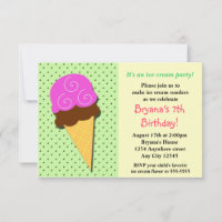 Mint Ice Cream Social Birthday Party Inviations
