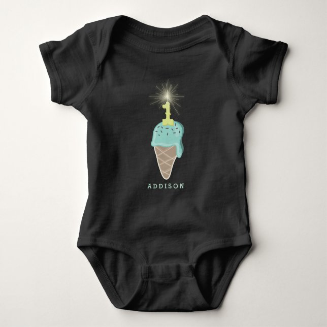 Mint Ice Cream Sparkler Baby Boy's 1st Birthday Bodysuit (Front)