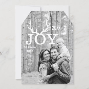Mint Joy Deer Antler Holiday Christmas Card