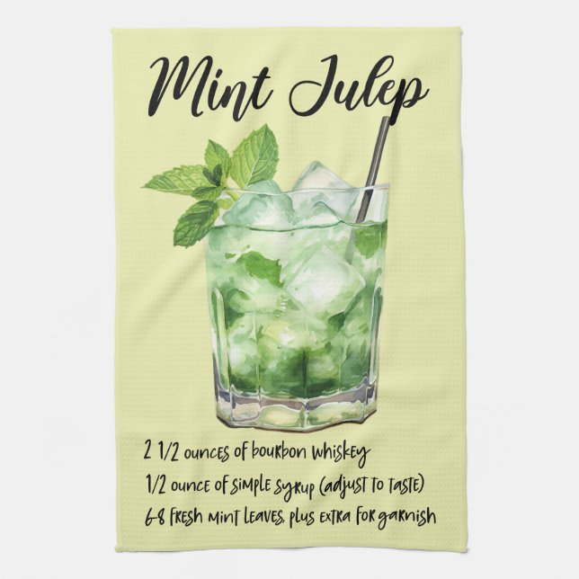 Mint Julep Cocktail Recipe Tea Towel (Vertical)