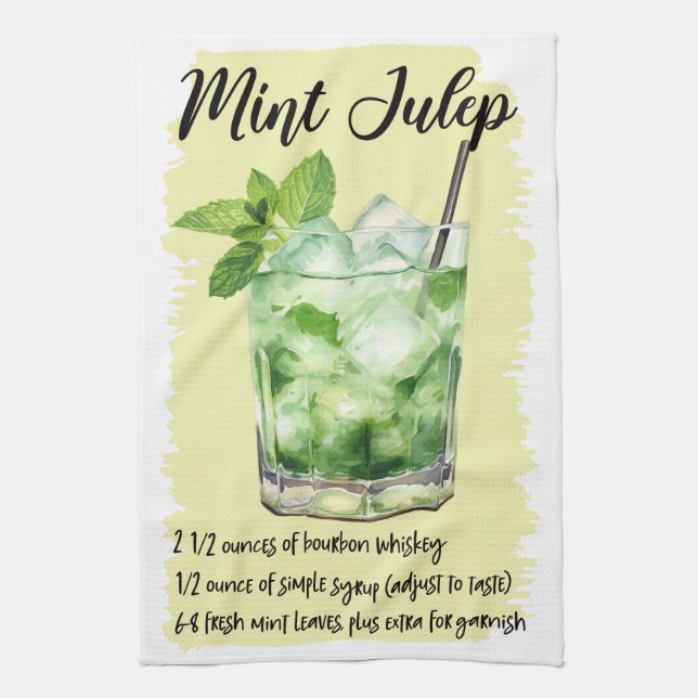 Mint Julep Cocktail Recipe Tea Towel (Vertical)