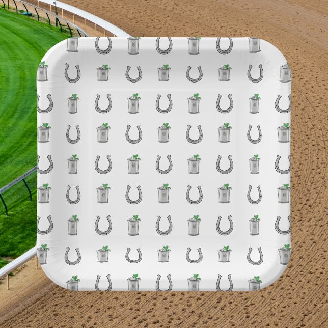 Mint Julep Cocktails and Horseshoes Derby Party Paper Plate (Creator Uploaded)