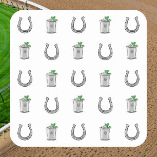 Mint Julep Cocktails & Horseshoe Pattern Race Day Square Paper Coaster