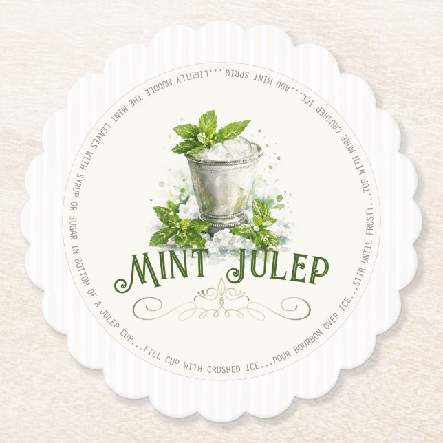 Mint Julep Recipe Derby Party Modern Watercolor Paper Coaster (Front)