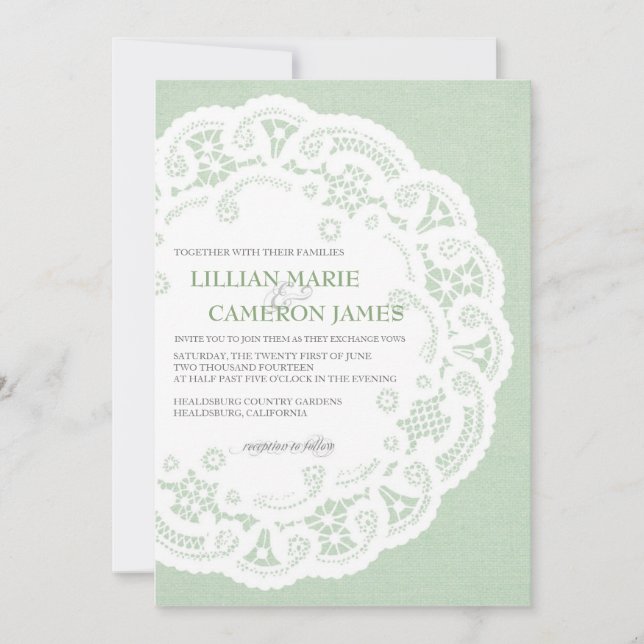 Mint Lace Doily Wedding Invitation (Front)