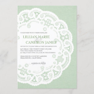 Mint Lace Doily Wedding Invitation