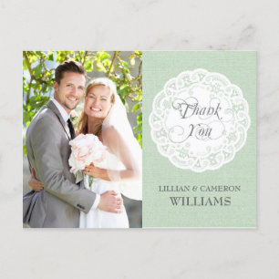 Mint Lace Doily Wedding Thank You Postcard