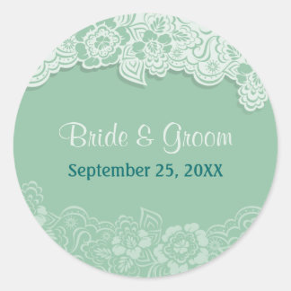 Mint Lace - Save the Date Classic Round Sticker