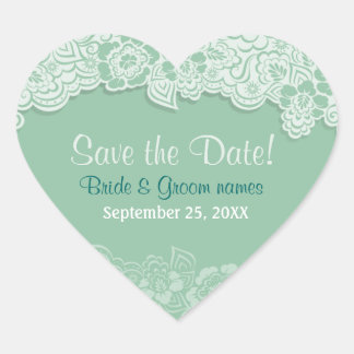 Mint Lace - Save the Date Heart Sticker