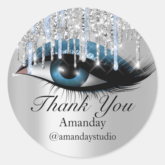 Mint Lashes Extension Makeup Artist Silver Blue Classic Round Sticker (Front)