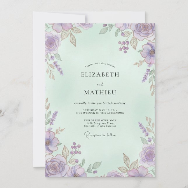 Mint Lavender Airy Botanical Wedding Invitation (Front)