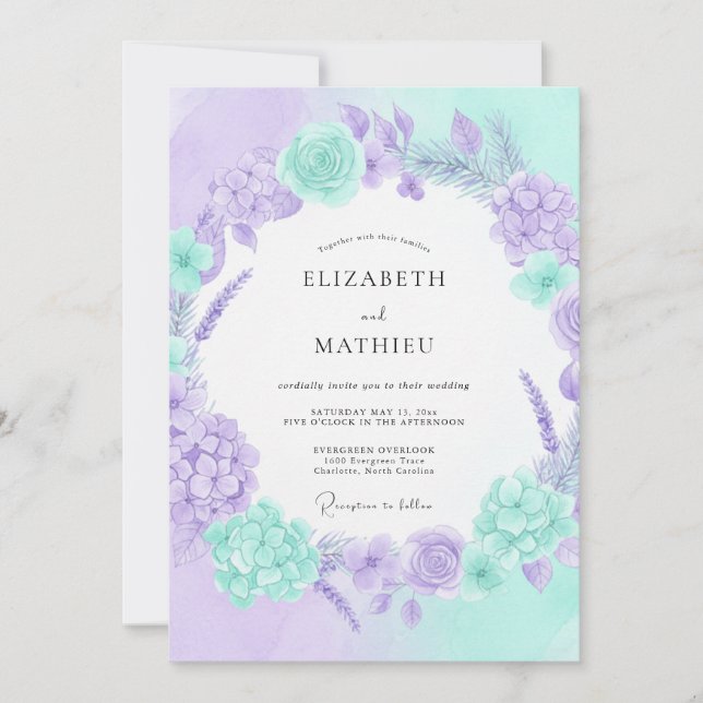 Mint Lavender Ethereal Spring Wedding Invitation (Front)
