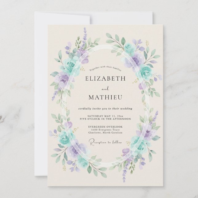 Mint Lavender Graceful Spring Wedding Invitation (Front)