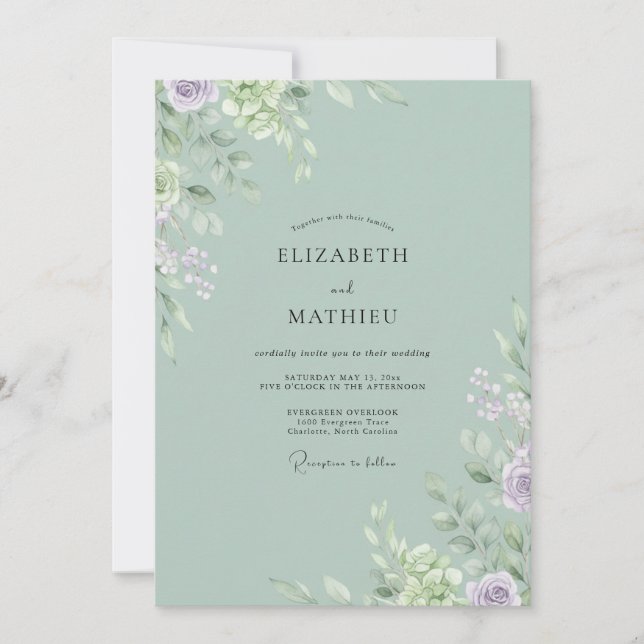 Mint Lavender Petal Wedding Invitation (Front)