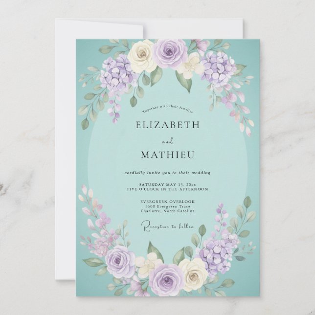 Mint Lavender Romantic Floral Wedding Invitation (Front)