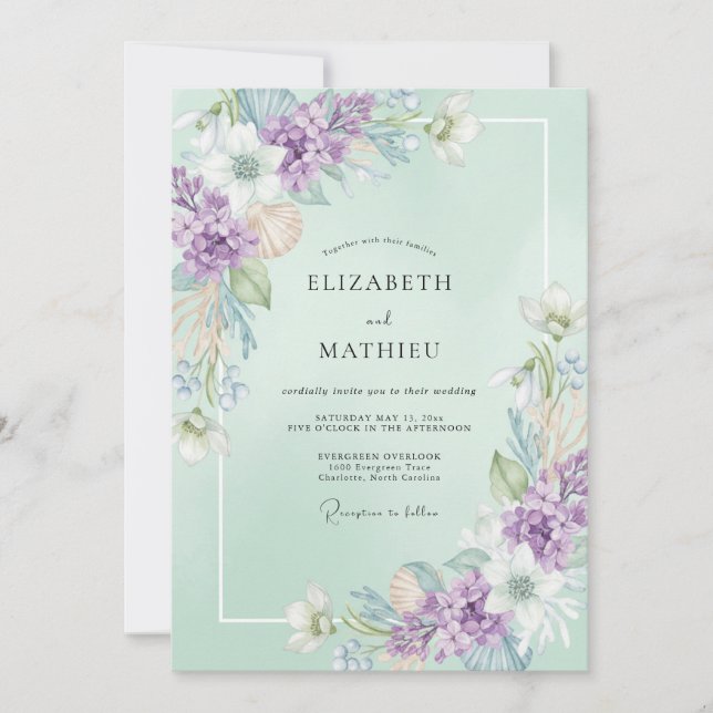 Mint Lavender Wildflower Wedding Invitation (Front)