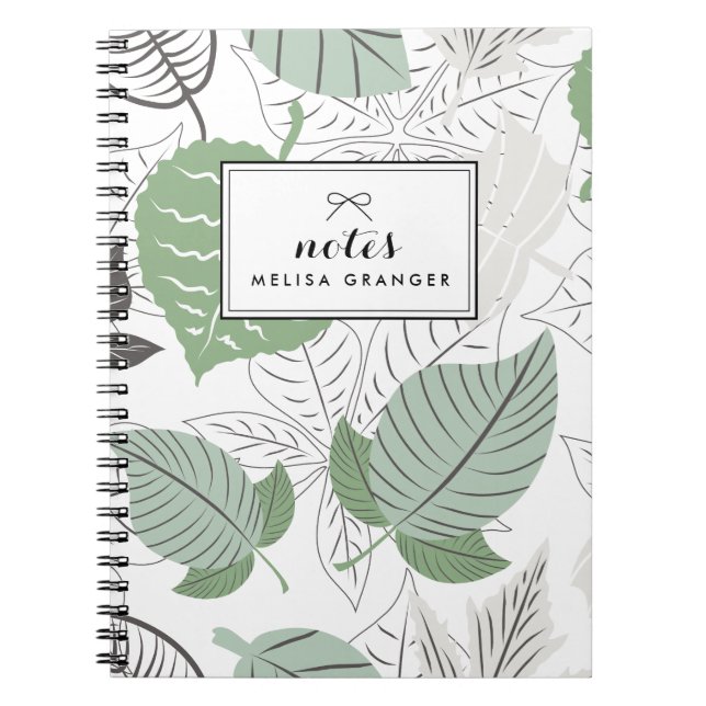 Mint Leaves Pattern Personalised Notebook (Front)