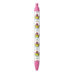 mint lemon and strawberry ice cream pattern black ink pen