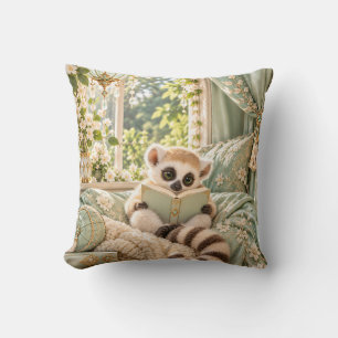 Mint Lemur Reading Floral Book Nook Cushion