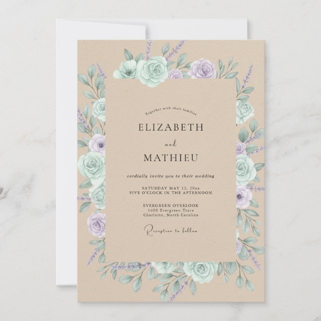 Mint Lilac Blossom Wedding Invitation (Front)