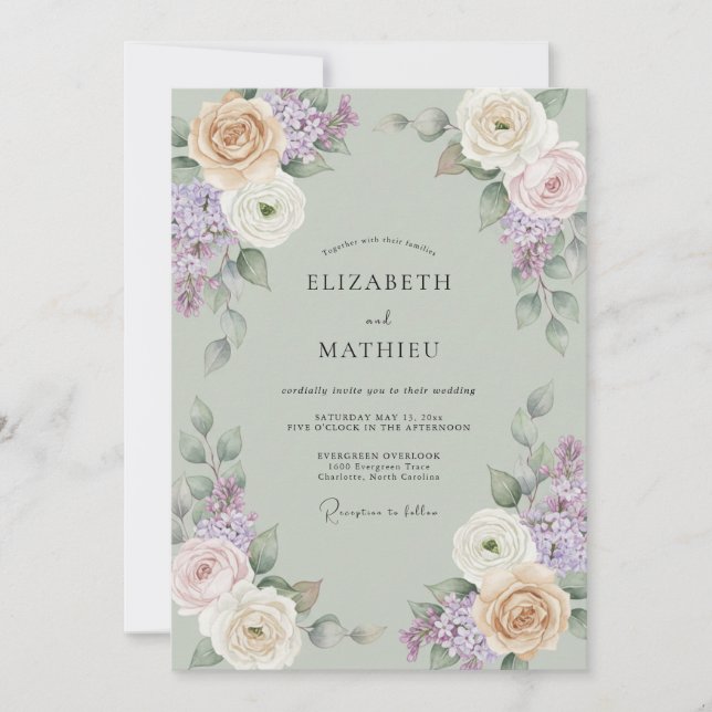 Mint Lilac Painted Wedding Invitation (Front)