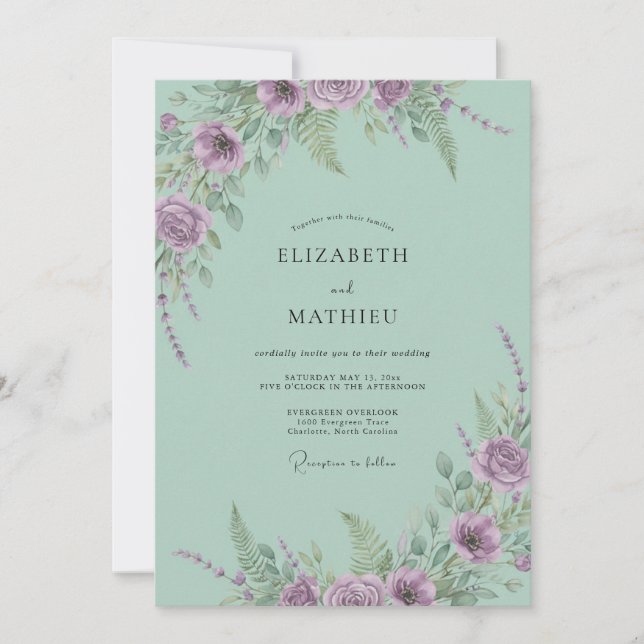 Mint Lilac Petal Wedding Invitation (Front)