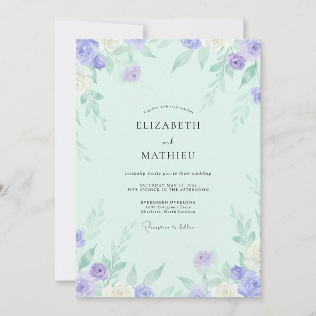 Mint Lilac Rose Wedding Invitation (Front)